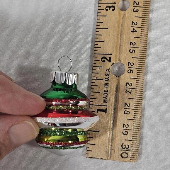 2 Christopher Radko Christmas Ornaments Shiny Brite Bell Stripe Red Green Silver - Picture 6 of 7